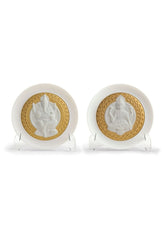 Goddess Lakshmi & Lord Ganesha Decorative Plates Set, Golden Luster